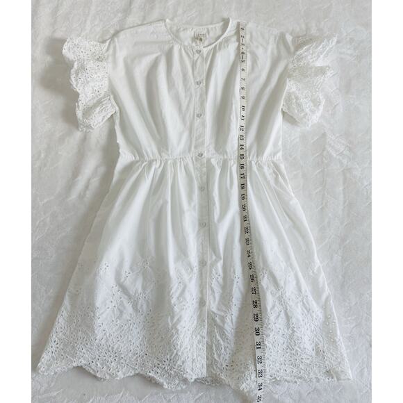 Rebecca Taylor La Vie Women Size S White Cotton Eyelet Scalloped Hem Shirt Dress - Picture 7 of 10